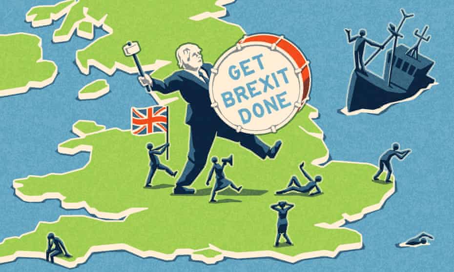Cartoon: Johnson striding across Britain