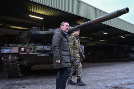 German defence minister Boris Pistorius during a visit of the Bundeswehr Tank Battalion 203, to learn about the performance of the Leopard 2 main battle tank, in Augustdorf, western Germany on 1 February.