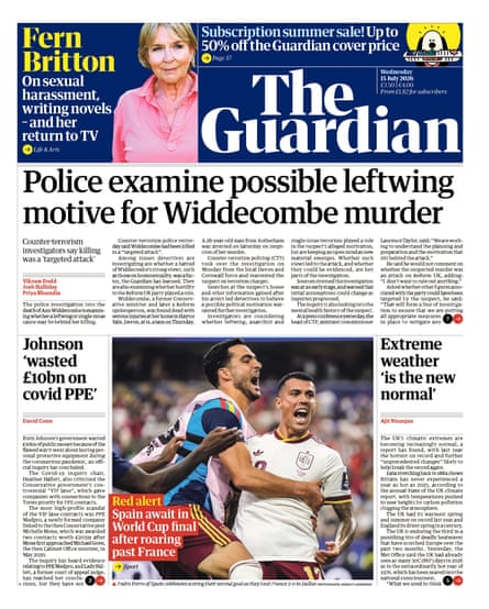 Front page of the Guardian 15 July 2026