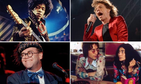 Biographical rollercoaster … (clockwise from top left) Jimi Hendrix, Mick Jagger, John Lennon and Yoko Ono and Elton John