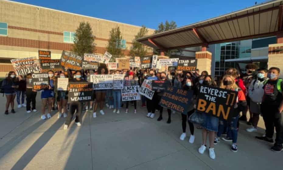 Panthers Anti-Racist union, a student activism group in the central York school district, protest the removal of books from school libraries.