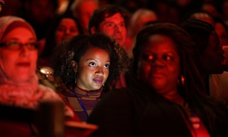 Audience member looks toward the stage during the She the People Presidential Forum in Houston.