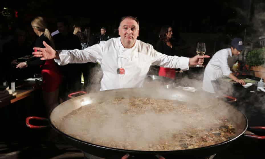 José Andrés with giant dish of paella