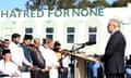 The prime minister, Anthony Albanese, speaks during the funeral for Faraz Tahir at Masjid Baitul Huda in Sydney.
