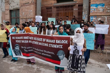 Students protest against the abduction of two of their fellows in front of the press club in Quetta, Balochistan