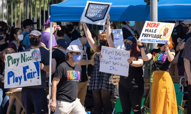 Employees of Activision Blizzard hold a walkout and protest rally in Los Angeles.