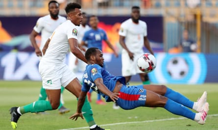 Jean-Philippe Gbamin (left), seen here at the 2019 Africa Cup of Nations, still has hopes of making the Ivory Coast squad for Afcon in January 2024.