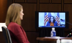US-VOTE-JUSTICEDemocratic vice-presidential candidate Senator Kamala Harris speaks virtually during the second day of Senate Judiciary Committee confirmation.