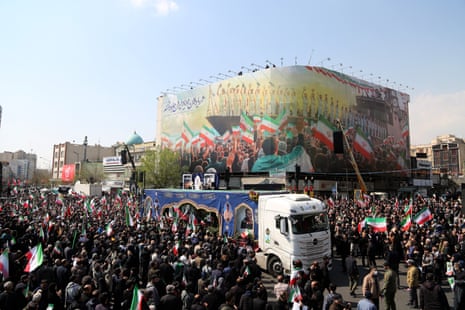 Crowds of people at Enghelab Square in Tehran.