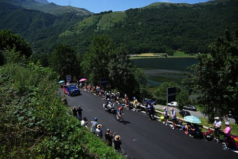 Simone Consonni of Lidl-Trek takes part in a 10.9km individual time trial stage from Loudenvielle to Peyragudes.