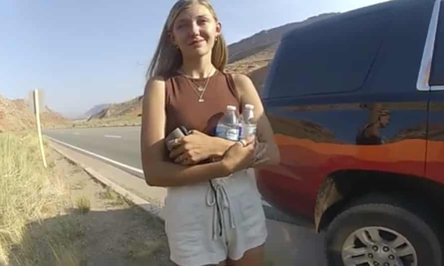 Gabby Petito pictured on police body cam after the couple were pulled over by officers on 12 August.
