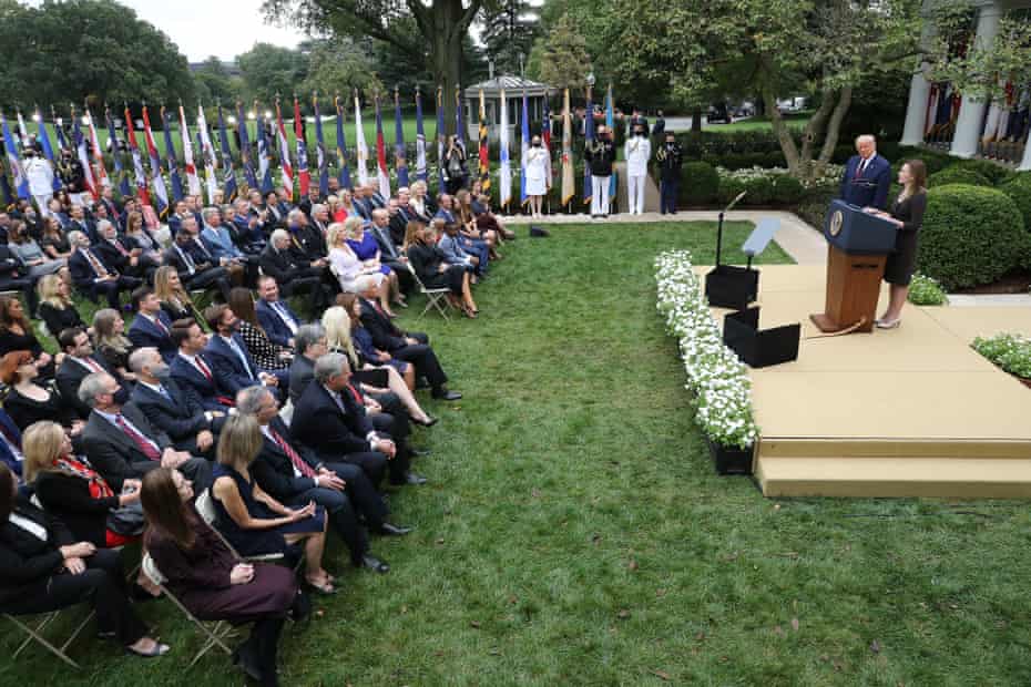 Amy Coney Barrett in the Rose Garden at the White House on 26 September. 
