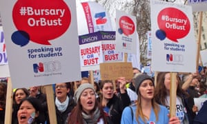 Student nurses protesting in London about their bursaries being replaced with loans.