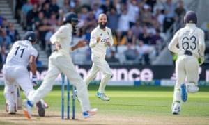 England’s Moeen Ali celebrates bowling India’s Mohammed Shami.