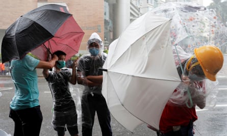 Protesters gather outside Hong Kong’s Eastern Courts on Wednesday.