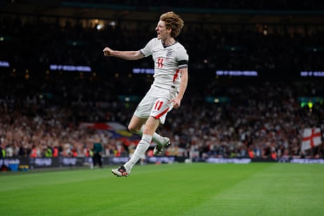 Anthony Gordon celebrates after scoring England's equaliser.
