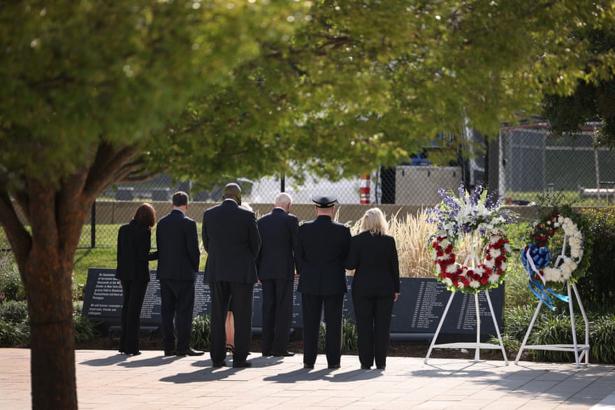 Joe Biden, Kamala Harris, Lloyd Austin and others attend a wreath-laying ceremony at the National 9/11 Pentagon Memorial.
