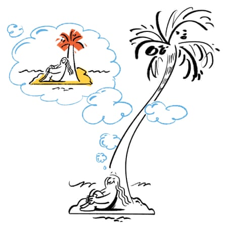 Illustration of a particular person on a desolate tract island dreaming of being on a considerably better desolate tract island