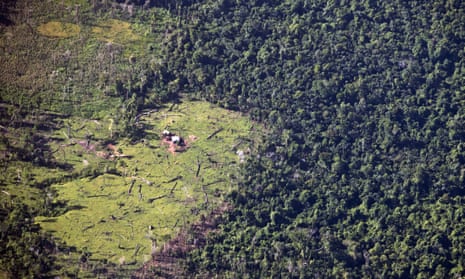FILE - This Sept.16, 2015 aerial file photo shows land cleared by “settlers” who Miskito indigenous leaders accuse of seizing by force lands long considered communal property and clear-cutting tropical forest for cattle ranching in Murubila, Nicaragua. Nicaragua’s government has not only failed to enforce laws that protect its indigenous peoples and their communal lands, but is actively promoting illegal land grabs and granting concessions to mining and timber companies, according to a report released Wednesday, April 29, 2020. (AP Photo/Esteban Felix, File)