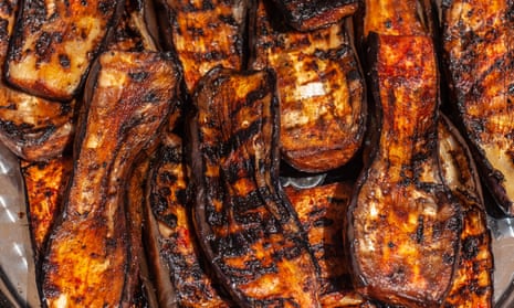 Chargrilled slices of aubergine