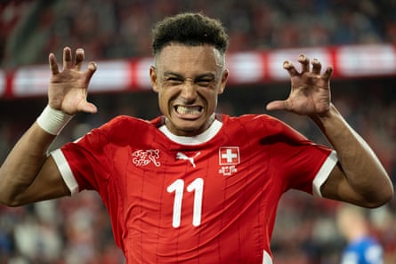 Switzerland’s Dan Ndoye celebrates a goal