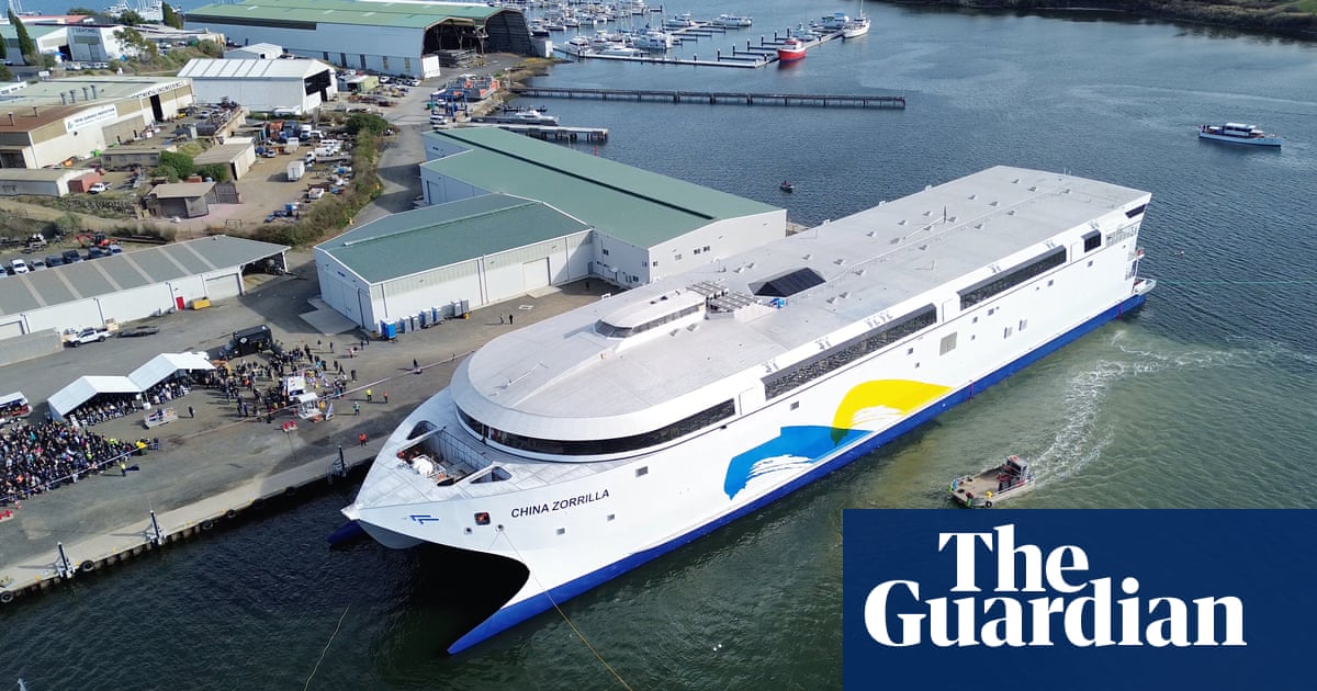 World's largest' electric ship measuring 130 metres launched by Tasmanian boatbuilder