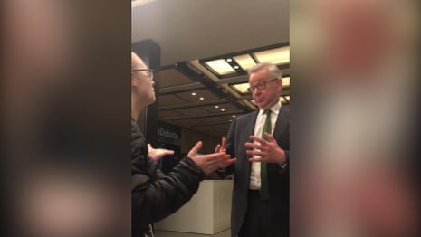 Michael Gove confronted by teenager outside Channel 4's climate debate – video 