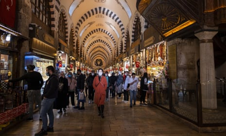 People wearing face masks in the Grand Bazaar in Istanbul last week. The death toll in Turkey has hit a fresh record for seven consecutive days.