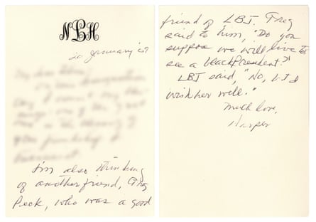 Harper Lee’s letter to Felice Itzkoff on January 20, 2009, Barack Obama’s inauguration day.