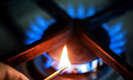A natural gas stove is lit.