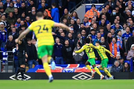 Norwich’s Jonathan Rowe celebrates after equalising for the visitors