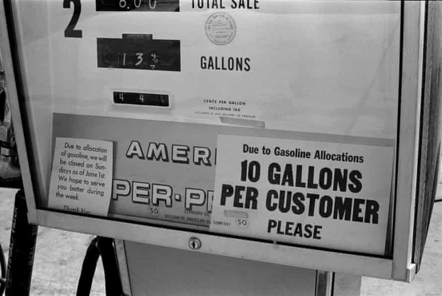 Gas pump restricting gas purchases to 10 gallons during the first Oil Crisis of 1973. Denver, Colorado, August 1973.