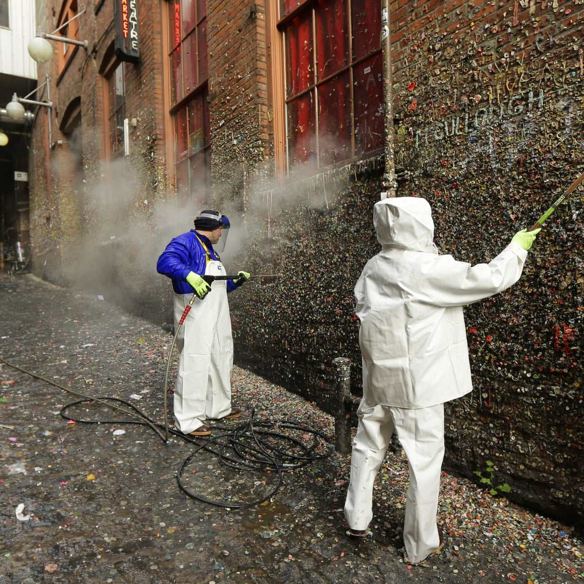 Seattle Gum Wall Steam Cleaners At Work To Clear Germiest Place On Earth Seattle The Guardian Seattle Gum Wall Steam Cleaners At Work To Clear Germiest Place On Earth Seattle The Guardian