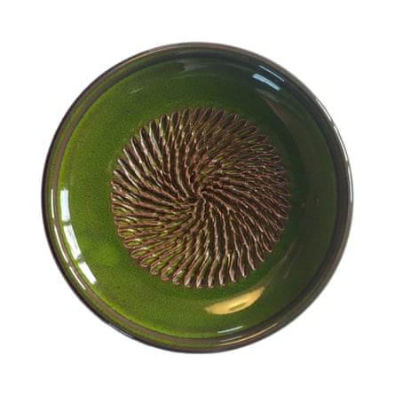 Spanish pottery garlic rasp, ginger grater green ceramic plate Designed by Spanishpotteryltd