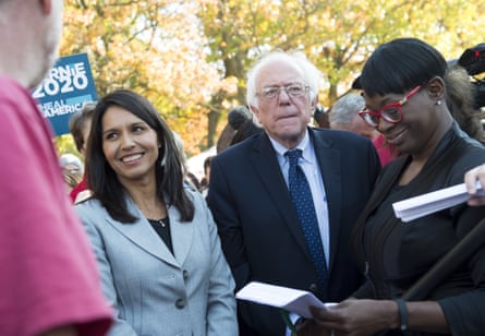 Bernie Sanders and Tulsi Gabbard on Capitol Hill in Washington DC on 17 November 2016.