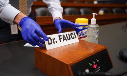 A name plate for Fauci is placed before a House energy and commerce committee hearing in June 2020.