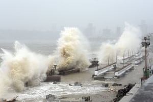 Mumbai, India: Waves crash over the shoreline as Cyclone Tauktae bears down.