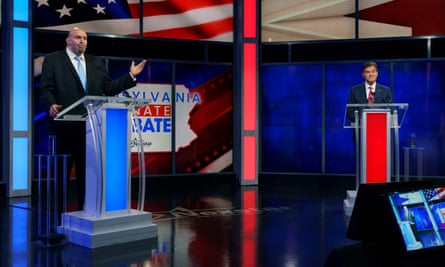 John Fetterman and Republican Pennsylvania Senate candidate Dr Mehmet Oz during their debate.