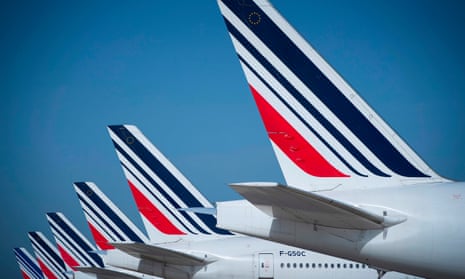 Air France planes parked on the tarmac of Roissy-Charles de Gaulle Airport, north of Paris.