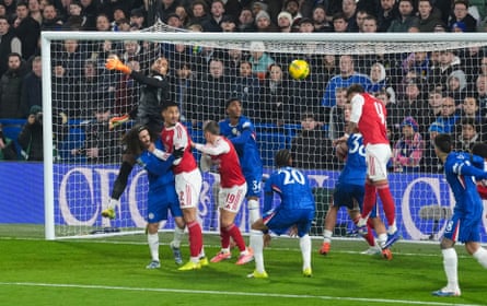 Ben White opens the scoring for Arsenal early on at Chelsea