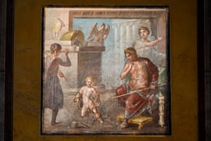 A view of a fresco depicting Hercules as a child choking snakes that adorns the ‘triclinium’, or dining room, called Hall of Pentheus