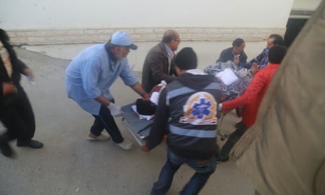 Wounded are taken to hospital after the Egypt Sinai mosque bombing.