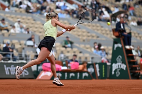 Maja Chwalinska of Poland plays a forehand.