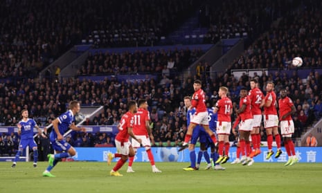 Leicester City v Nottingham Forest: Premier League – live | Premier League 8 Leicester City’s James Maddison scores their third goal from a free-kick.