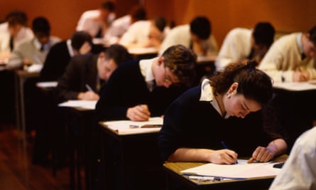 Schoolchildren taking their GCSE exams.
