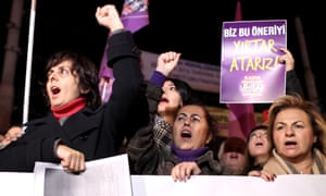 Turkish women protest against a bill which would pardon some people imprisoned for statutory rape.