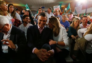 The Spanish prime minister, Pedro Sánchez, and the Andalusian regional president, Susana Diaz, at an Andalusian election campaign rally