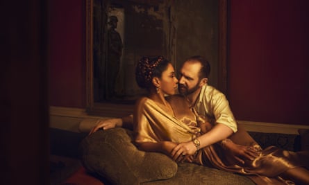 Sophie Okonedo and Ralph Fiennes as Antony and Cleopatra in the National Theatre’s 2018 production of Shakespeare’s play.