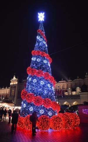 The tree at the Christmas market in Krakow, Poland