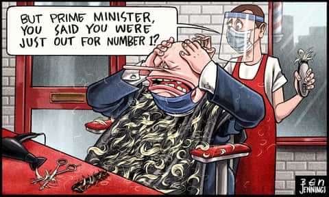 Ben Jennings cartoon 12.4.21: Johnson has head shaved: 'Looking out for number one'